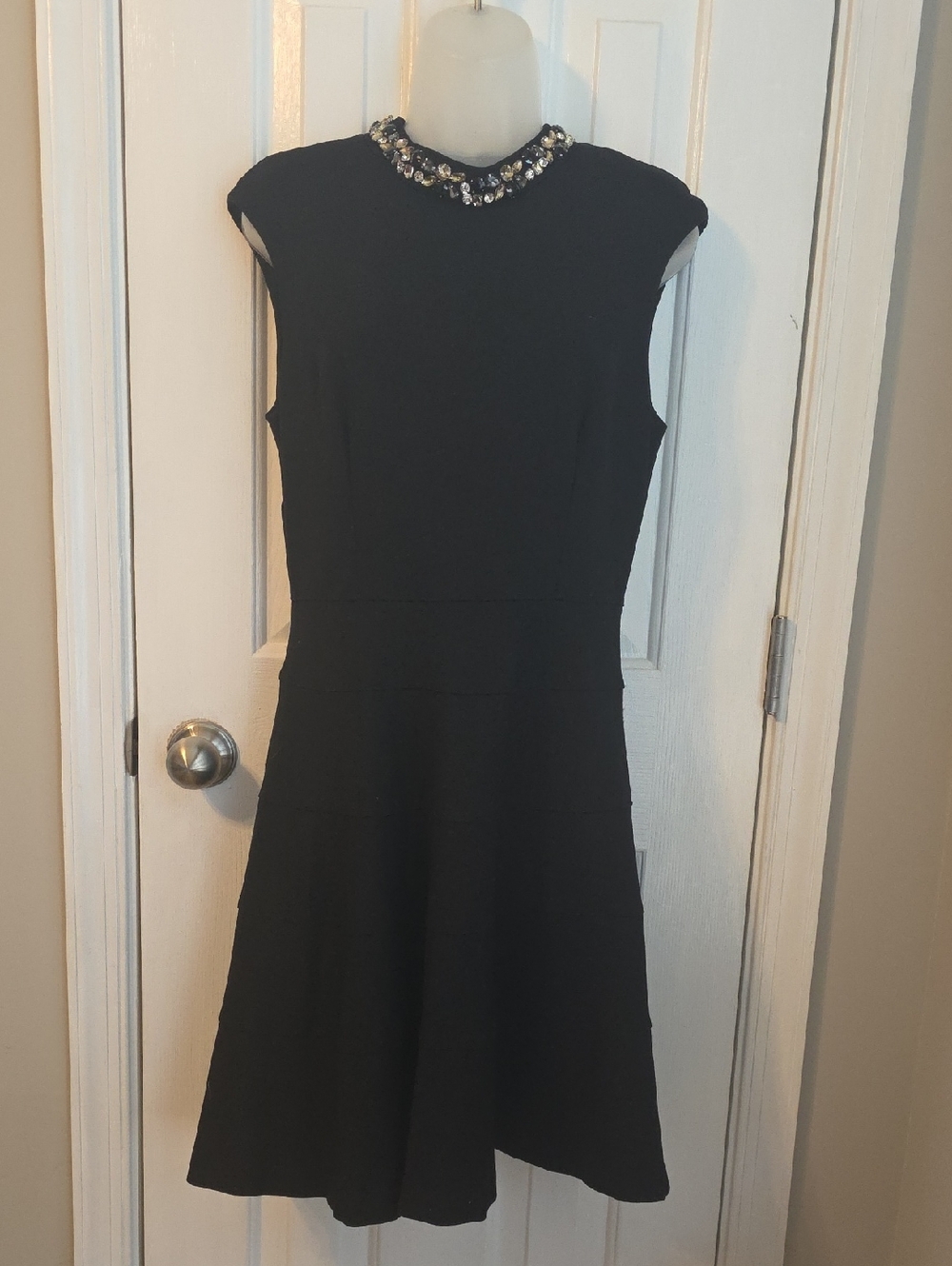 Eliza J Black Sleeveless Jewel-Trim Fit & Flare Midi Dress